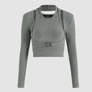 Cider Charcoal Grey Buckle Crop Top